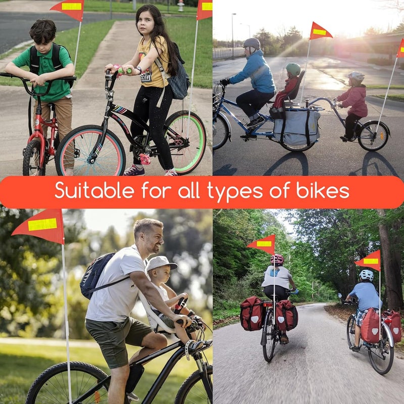 Jippedea Bike Flag,6 Ft Bicycle Flags with Pole and Mounting Bracket,Bike Safety Flag with Reflective Strip to Night Safety,Adjustable High Visibility Waterproof Bicycle Trailer Safety Flags for Kids,Adults(4 Sets) - Image 5